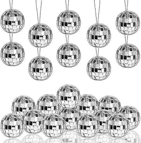 Morofme Mini Disco Balls 20Pcs, Silver Disco Ball Decorations, Glitter Ball with Rope for Hanging, Reusable Mirror Ball for Cake Decoration, Bar, Wedding, Holiday, Home Bands, Theme Party Supplies