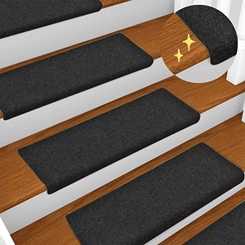 Set di 15 tappetini antiscivolo per scale, tappeti in rotolo di poliestere, gradini per scale di stile moderno per scale interne ed esterne, appartamenti, anziani (65 x 25 cm nero)