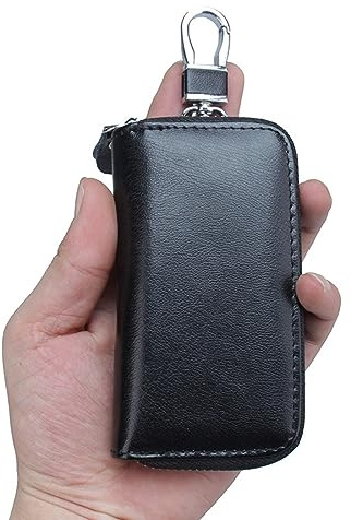 Etui Porte-Clé Cuir, Etuis Porte-Clés de Voiture, Porte-clés en cuir, Housse de Protection clé de Voiture, Pochette Porte Cles Cuir, Porte-clés avec Crochet en métal Et Fermeture éclair(Noir)