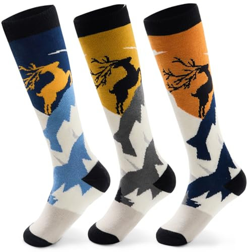 Aisyee 3 Paare Skisocken Jungen Dicke Socken Kinder Wintersocken Warme Kindersocken Lange Thermosocken für Kinder Skistrümpfe Mädchen Unisex Fußlänge 16-18 CM 27-30/5-7 Jahre