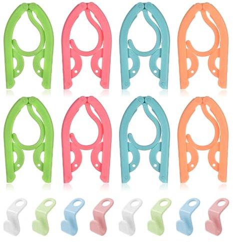 OSDUE 16PCS Folding Clothes Hangers, 4 Colors Travel Portable Clothes Hangers, Plastic Clothes Coats Hangers Hotel Camping Holiday Travel Accessories (16PCS)