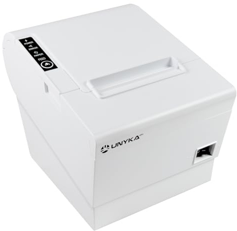 Unykach Impresora Térmica de Tickets POS5 UK56009W Blanca con Botones Superiores, Conexiones USB, RJ12, RJ11 y LAN, Compatible con Windows, JPOS, OPOS, Linux, Android y Mac (NO Compatible con iPad)