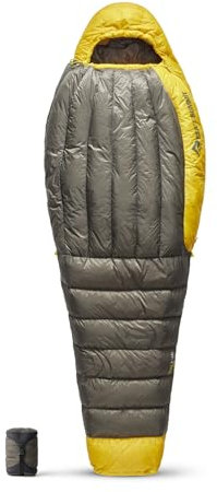 Sea to Summit - Spark Ultralight Daunenschlafsack Regular (7°C) - Mumienschlafsack mit Daunenfüllung - Körperlänge - 850+ Loft Ultra-Dry Down - 1 Jahreszeit - Für Wanderungen - Grey & Yellow - 363 g