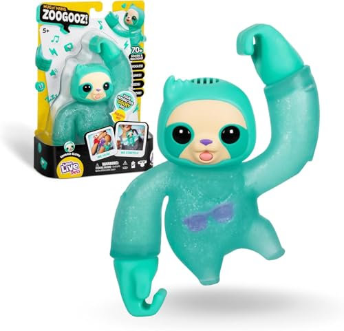 Little Live Pets - Hug n’ Hang Zoogooz Sensoo Sloth, Mascota blandita y elástica, +70 Sonidos y reacciones, 3 Diferentes para coleccionar, Amuleto Escondido, para niños de 2 años+, Famosa (LP400100)