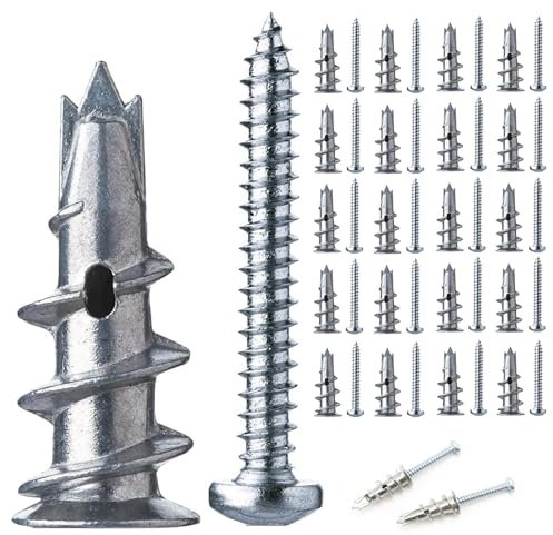 Hohlraumdübel Set, 20 Stück Selbstbohrender GipskartondüBel Metall, Trockenbau Dübel, Rigipsdübel mit Rigips Dübel Schrauben zur Befestigung in Beton, Ziegeln, Gipsbauplatten Uvm