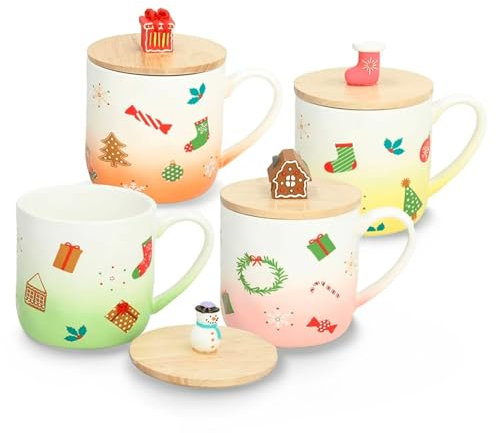 Avilia Tazza Mug con Coperchio in Porcellana 370ml - Ideale per Latte, Thè o Cioccolata Calda Ottima Anche Come Idea Regalo - Resistente, Adatta Mantenere le Bevande Calde e Facile da Pulire