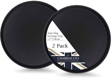 Chabrias Ltd 2 Pack 11/ 28cm Bar Tray U-Grip Black Anti Slip Non Slip Bar Drinks Food Serving Tray for Parties, Gatherings, Bars, Restaurants, and Home