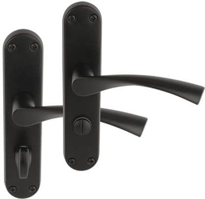 Hunta HANDLEZONE® 1 Pair of Lobo Black Matt Bathroom WC Toilet Door Handle Set on Long Backplate, for Internal Doors