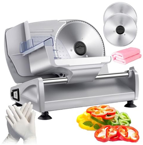 Cortadora de carne eléctrica para alimentos, cortadora eléctrica, picadora de carne, máquina cortadora de carne para el hogar con cuchilla de acero inoxidable extraíble (diámetro de 190 mm) para pan