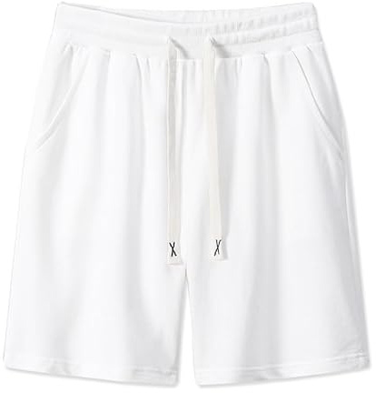 Short de Sport pour Homme, Short en Jersey de Coton Doux, Short en Tricot à Enfiler avec Poches, Short de Sport en Tricot (FR/ES, Alpha/Lettres, TG, Taille Normale, Taille Normale, Blanc)