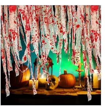 VisageVitalit Paño Aterrador de Halloween, Paño de Sangre Espeluznante para Halloween,Gasa de Sangre de Halloween para Patio Escaleras Accesorios para Fiestas en el Hogar