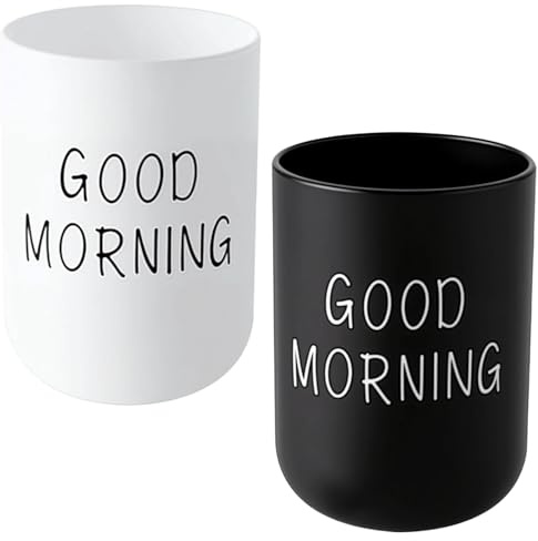 2 Pezzi 10 x 7 cm Bicchieri Spazzolini Denti in plastica, Riutilizzabili Porta Spazzolino Bagno, Bianco e Nero Porta Spazzolino, Tazza Spazzolino Denti, per viaggi,portare
