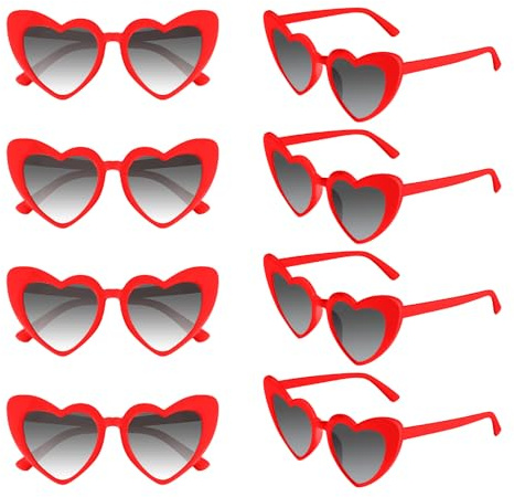 Morcheiong Lot de 8/16 paires de lunettes de soleil en forme de cœur UV400 - En forme de cœur - Pour femme - Pour mariage, demoiselle d'honneur, cadeau de fête, rouge