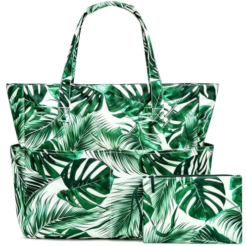 TOYTOPIE Bolsas de Playa Grandes XXL Familiar, Bolso Playa Impermeable con Cremallera y Compartimentos, Bolsa de Playa Mujer de Lona con Neceser, Plegable para Vacaciones, Piscine