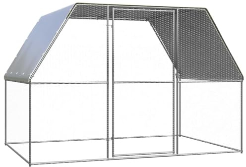QUAHEAS Galvanised Steel Chicken Cage 3 x 2 x 2 m with Waterproof Roof and Lockable Door, Suitable as an Enclosure for Chickens, Rabbits, Guinea Pigs and Small Animals in the Garden and Outdoor