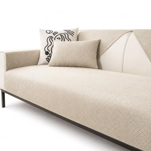 Polyester bomull linne blandning soffskydd, 1 del halkfritt skydd med silikonstöd, tvättbart vävt sofföverdrag för 2/3-sits, hörnsoffa, schäslong och fåtölj (elfenben, 110 × 110 cm)