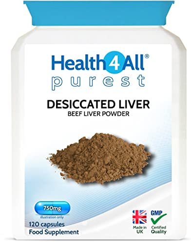 Health4All Desiccated Beef Liver Supplement 750mg per Capsule 120 Capsules, Un-defatted to Provide Full Absorption of Naturally Occurring Vitamins and Minerals Found in Beef Liver | Made in The UK