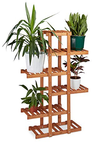 Relaxdays 10020746 Etagère à fleurs en bois escalier pour plantes 5 niveaux échelle plantes intérieure HxlxP: 125 x 81 x 25 cm marron clair