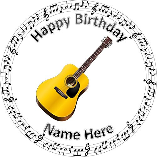 7.5 inch circle round guitar music notes cake topper printed edible icing personalised
