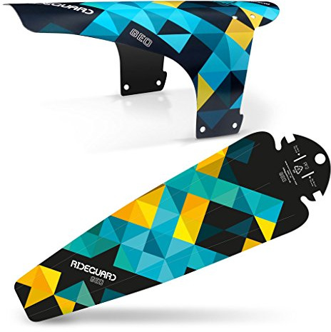 RideGuard PF1 Mountain Bike Front Mudguard. PF1 fenders fit All MTB Suspension Forks with Front Facing Fork Braces. The PF2 Rear MTB Saddle fenders fit All Standard Saddle Rails.