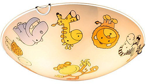 GLOBO Design Kinder Decken Lampe Zoo Tier Motiv Spiel Zimmer Beleuchtung Glas Leuchte bunt 40607