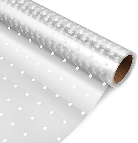 STOBOK Klares Cellophan Geschenkfolie Transparent Rolle 40CM x 30M Weißer Punkt Geschenkpapier 3.0 Mil Dicke Lange Film Kristall Papier Transparentpapier für Kunst, Blumen, Handwerk