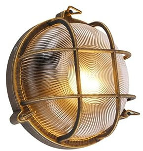 Qazqa - Industrie I Vintage I Außen Wand- und Außen Deckenleuchte I Deckenlampe I Lampe I Leuchte Gold I Messing I Messing rund IP44 - Noutica I Außenbeleuchtung - Aluminium Rund - LED geeignet E27