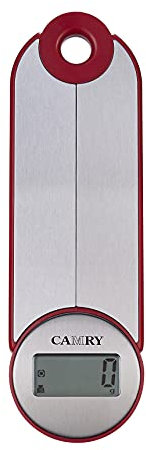 CAMRY Básculas de cocina digitales para acampar, viajes, plegables, para alimentos, básculas portátiles, 5 kg / 11 lb, pantalla LCD, lb: oz/g fl oz/ml (plateado-rojo)