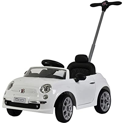 Best Ride On Cars Fiat 500 Push Car, with Stroller, Adjustable Footrest and Handle, Horn, Music, Stable Wheels, For Kids Aged 2-3 Years, 37 x 19 x 12 inches, Large, White