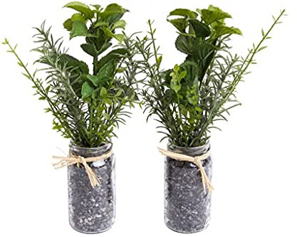 Botanic-Haus künstliches Kräuterbündel/Kräutersortiment im Glas mit Rosmarin, Oregano und Basilikum (2 Stück)