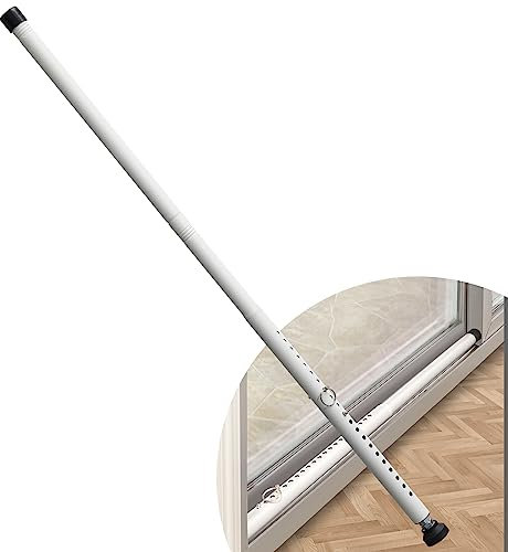 Barre de sécurité pour porte coulissante, 45 à 128,3 cm, barre de sécurité réglable avec embouts en caoutchouc, barre de sécurité de fenêtre de 2,5 cm de diamètre pour maison, appartement (blanc)