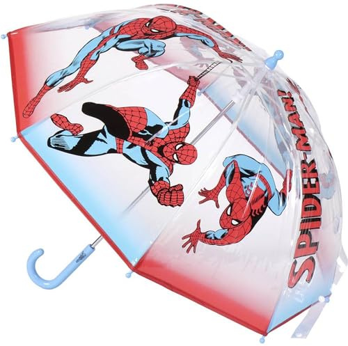 Paraguas de Burbuja de Spiderman - Estampado de Spiderman - Apertura Manual - Elaborado en 100% POE con Estructura de Fibra de Vidrio - Producto Original Diseñado en España