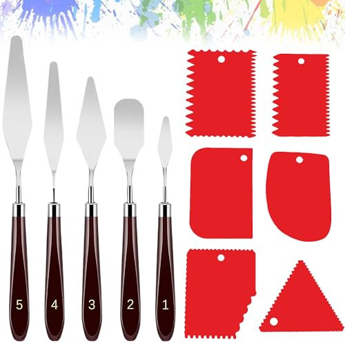 Palette Messer Set,11 Stück Strukturpaste Fein Spachtel Palette Messer Set,6 Strukturpaste Spachtel 5 Öl Malen Palettenmesser Leimauftragsspachtel zum Malen,Künstlerbedarf