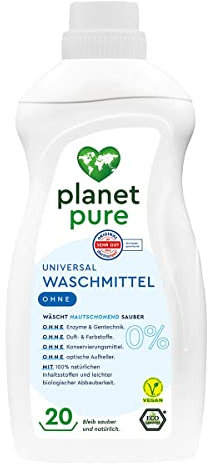 Planet Pure Universal Waschmittel 0% OHNE - natürlich Waschen - umweltfreundlich - bis zu 20 Waschladungen - 98% der Inhaltsstoffe sind natürlichen Ursprungs - leichte biologische Abbaubarkeit - 1 l