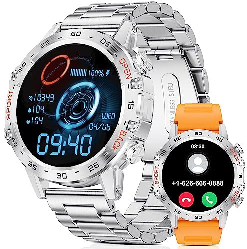 LIGE Militär Smartwatch Herren (Anruf Texte Rinnerung),1,39 Zoll Robuste Outdoor Smartwatch mit Herzfrequenz Schlafüberwachung,100+ Sportmodi Fitnessuhr Silber Smart Watch für Android iOS