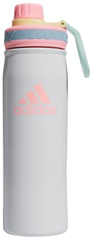 adidas 1 Liter (32 oz) Metal Water Bottle, Hot/Cold Double-Walled Insulated 18/8 Stainless Steel, White/Pink Spark/Clear Sky Blue, 20 oz (600 mL)