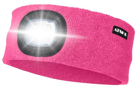 ATNKE LED Sport Bandeau,Rechargeable par USB Ultra-Lumineux 4 Lampe,Elastique Antidérapant Bandeau Cheveux Sueur Absorbant pour Running Basketball Yoga Cyclisme Fitness/Rose Red