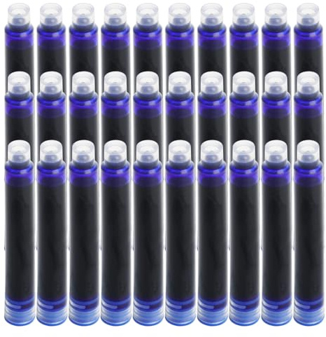 30Piezas cartuchos de tinta para plumas estilográficas de tamaño estándar internacional, recargables y genéricos, con un diámetro de 3,4 mm, tinta azul