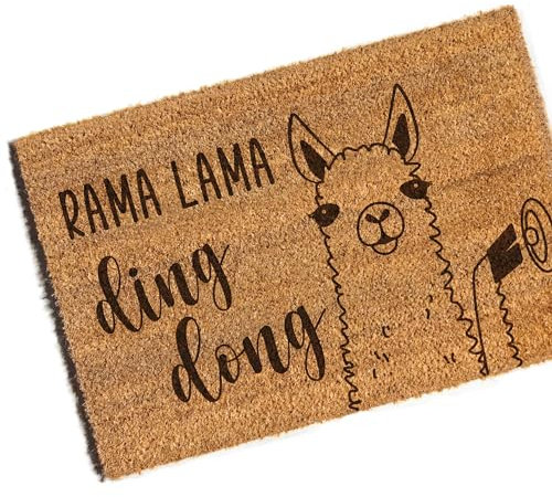Kokos Fußmatte Lama 60x40 - rutschfeste Fußmatte Innen - Schmutzfangmatte/Türvorleger als Schuhmatte - Fußabstreifer Geschenk zum Einzug (Lama Dingdong)