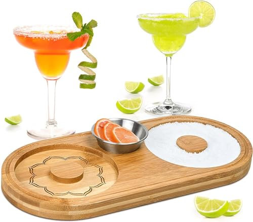 fengman123 Doppelhalter Glas Rimmer Margarita Salz Rimmer, Bambuszucker Salzrimmer mit Kleiner Becher aus Edelstahl Salzbox Gewürzbehälter Barkeeper Werkzeug für Cocktail und Margarita