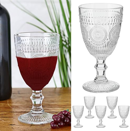 Cepewa Set di 6 bicchieri Mandala | Ø 8 x 10 cm 300 ml vetro trasparente | bicchieri per bevande con decorazioni adesive per pavimento (1 set di 6 bicchieri da vino Mandala bianco)
