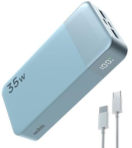 NOBIS Power Bank 20000mAh Power Bank 35W Ricarica Rapida USB C Ingresso/Uscita, PD QC 4 Porte Caricatore Portatile con Display LED, Compatibile con Phone 17 (Blu)