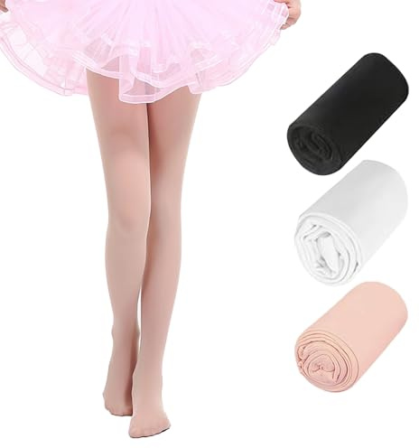 XIYEZDM Girls Tights Ballet Dance Tight Kids Student Footed School Uniform Training Tights Ultra Stretchy Soft Pantyhose Schoolwear Age 4-13(Black White, 4-6 Years)