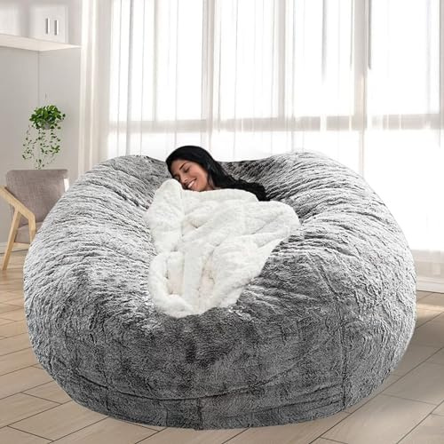 FIEATES Bean Bag Chair for Adults Kids No Filling Comfy Living Room Chairs Gaint Bean Bag for Stuffed Animal Storage, 3.5FT, Grey