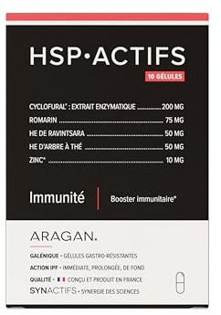 HSP Actifs - Booster Immunitaire - Zinc, Huile essentielle Ravintsara & Arbre à Thé, Romarin, Cyclofural - Aragan - 10 Gélules