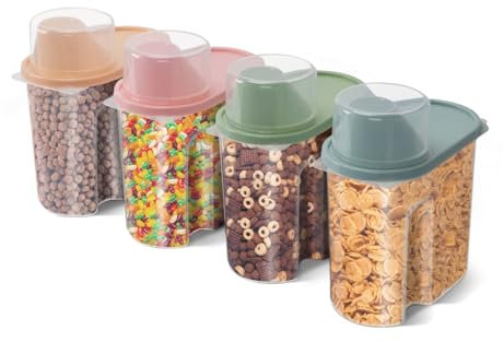 CROWNSHOP 4 Pieces 2.2L Cereal Container Storage Set Kitchen Airtight Container Storage Box with Pour Spout and Measuring Cup Dry Food Dispenser Containers (1.9L)