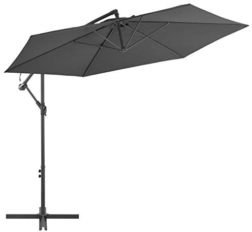 Homgoday Sombrilla voladiza con Poste de Aluminio Gris Antracita 300 cm Sombrilla voladiza Parasol Excentrico, Sombrilla de Jardín Protección UV