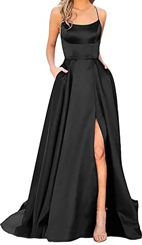 2025 - Vestidos de baile para mujer, largo, elegante, sin espalda, vestidos largos, vestidos largos de satén cruzado, vestido de fiesta de espaguetis para fiesta de graduación, abertura lateral