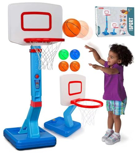 Canestro Basket Bambini Esterno Regolabile in Altezza, Canestro Basket da Camera con Pallone da Basket e Pompa, Giochi Bambini 1 2 3 Anni, Regalo 1 2 3 Anni Maschio Femmina (Blu)