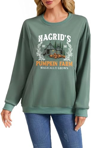 Women Zipper Nursing Breastfeeding Sweatshirts Funny Hagrid's Pumpkin Farm Halloween Sweater Novelty Fall Thanksgiving Pumpkin Pullover Tops(XL,Green)